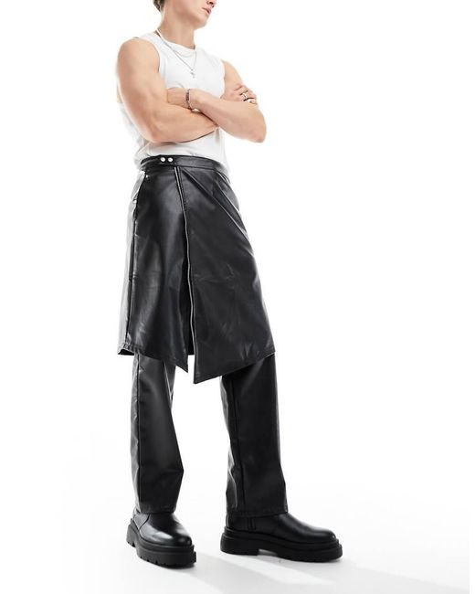 Pantalones Negros Con Falda De Efecto Cuero De ASOS de hombre de color White