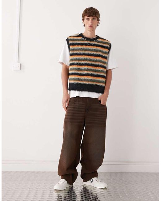 Chaleco A Rayas Multicolores De Punto De Hilo Desflecado De -Negro Weekday de hombre de color Black