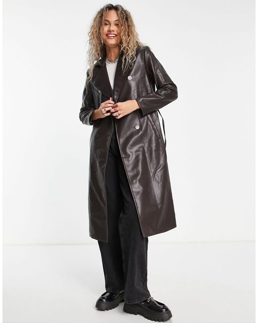 Urban Revivo Faux Leather Coat in Brown | Lyst
