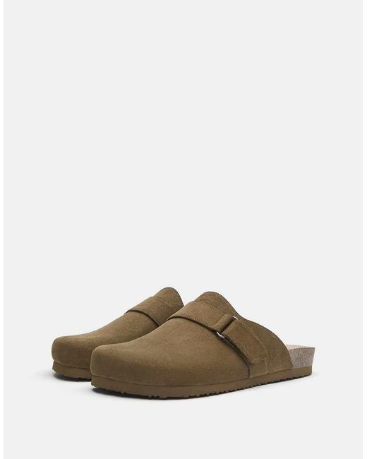 Pull&Bear Brown Buckle Clogs for men