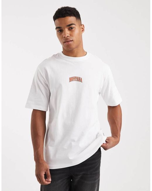Only & Sons White Oversized Fit T-shirt With Montana Back Print for men