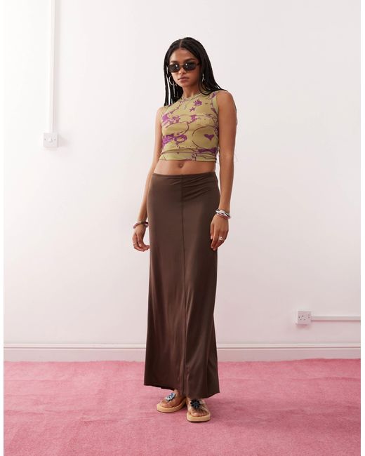 Monki Pink Jersey Floaty Maxi Skirt