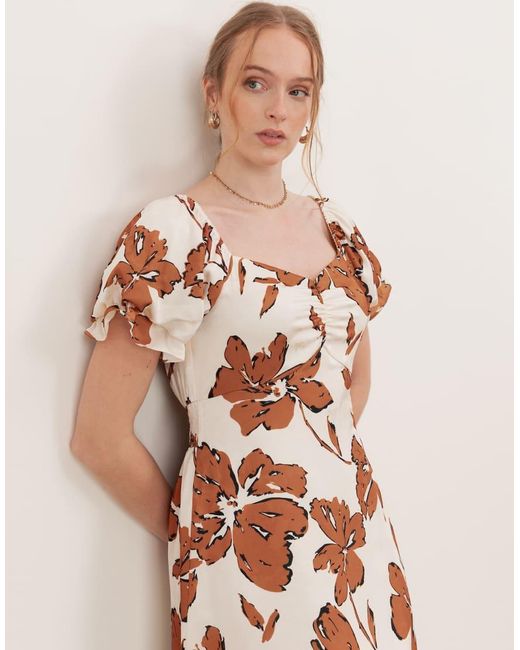 Lovedrobe Natural Floral Short Sleeve Sweetheart Neck Midaxi Dress