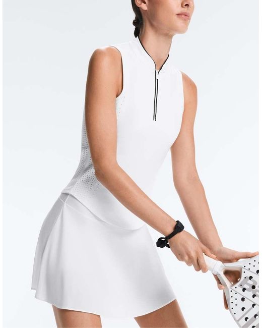 Oysho White Sleeveless Half-zip T-shirt