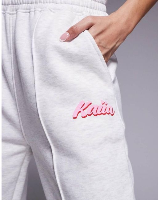 Kaiia Purple Cotton Blend Puff Printed Logo Seam Detail Wide Leg jogger Co-ord