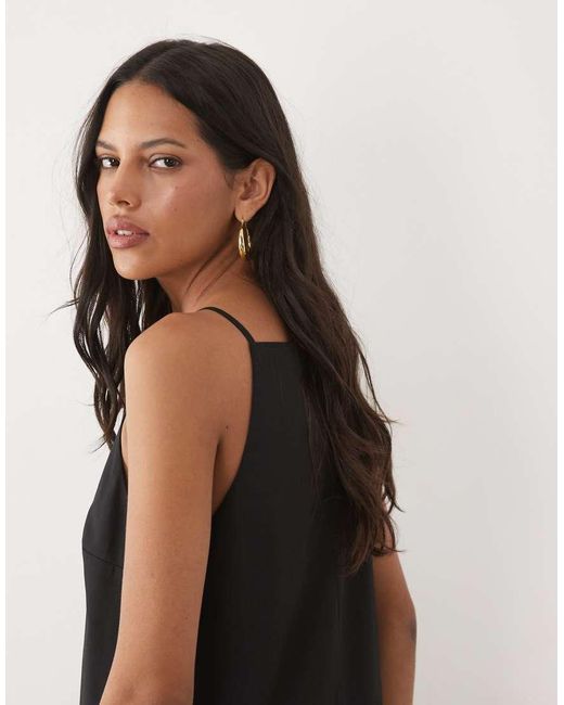 ASOS Black Poplin Slash Neck Drop Waist Maxi Dress