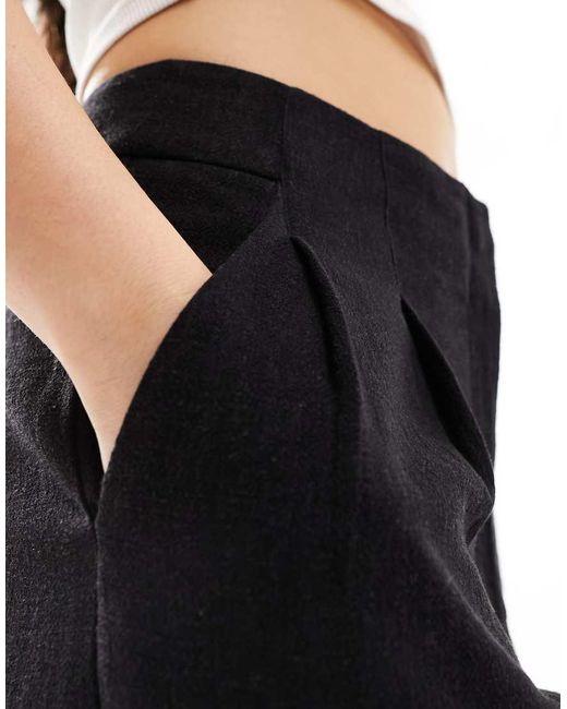 ASOS Black Tailored Linen Pleated Shorts