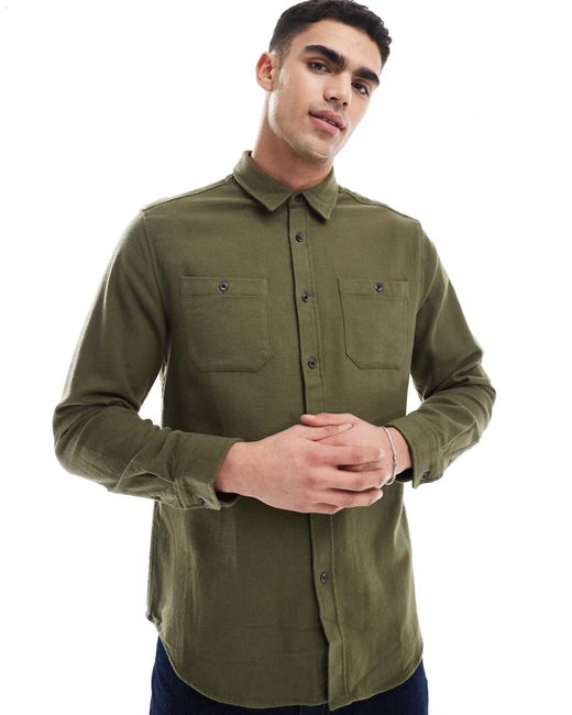 Threadbare – angeraute flanell-hemdjacke in Green für Herren