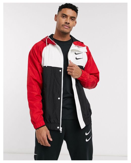 Nike Swoosh Colourblock Zip-through Woven Hooded Jacket in Red for Men |  Lyst Canada