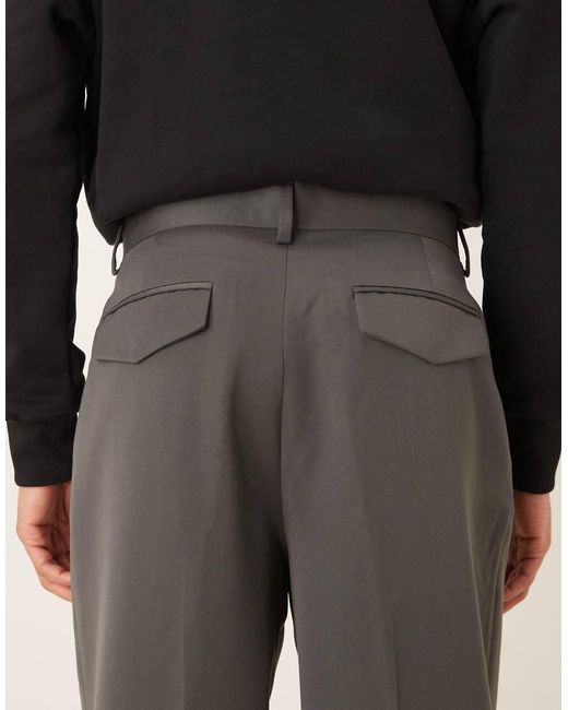 ASOS Natural Tailored Wide Leg Trousers With Double Pleat And Back Pocket Details for men