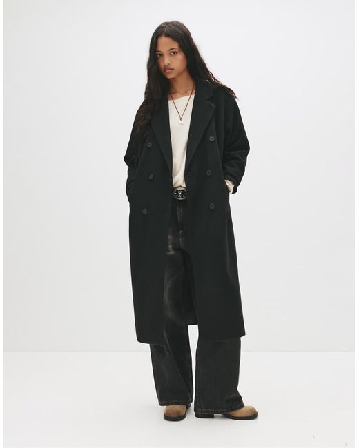 Pull&Bear Black Long Double-breasted Coat