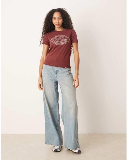 Dickies Red Apac Wicking Large Central Logo Long Line Baby Tee
