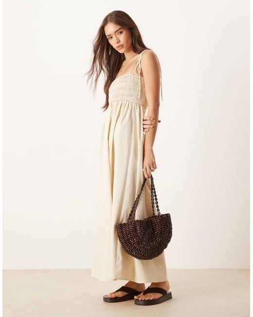 ASOS Natural Shirred Bust Cotton Poplin Midi Dress