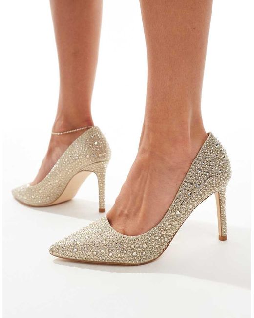 SEQWL Natural Pointed Pumps With Rhinesone Embellishment