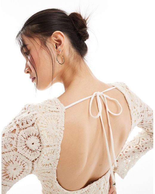 River Island White Crochet Backless Maxi Dress