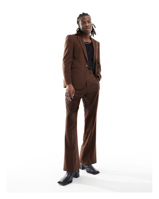 ASOS Brown High Waisted Flare Suit Trouser for men