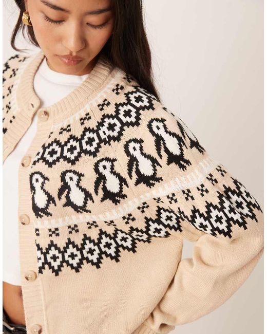 ASOS Natural Penguin Detail Yoke Cardigan