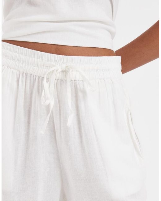 Pieces White Tie Waist Wide Leg Linen Blend Trousers Co-ord