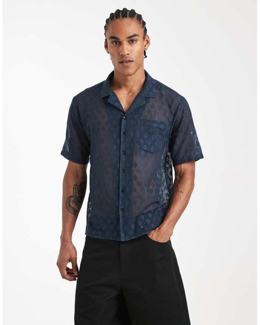 Sol Beach Blue Crochet Embroidered Beach Shirt for men