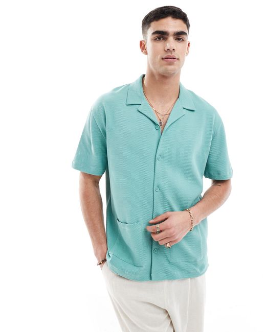ASOS Blue Relaxed Fit Polo Shirt With Revere Collar for men