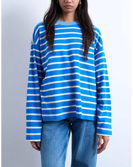 TOPSHOP Blue Jersey Long Sleeve Crew Neck Top