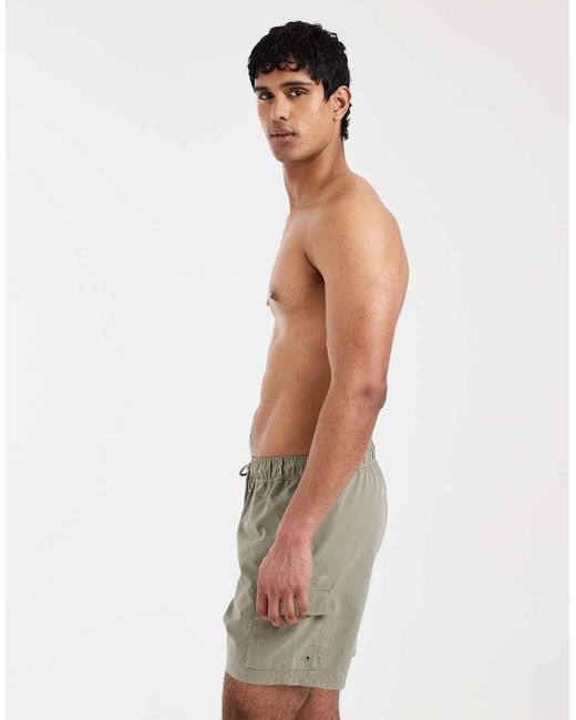 ASOS Green Short Length Swim Shorts With Cargo Pockets for men