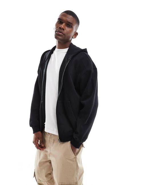 Only & Sons White Oversized Zip Thru Hoodie for men