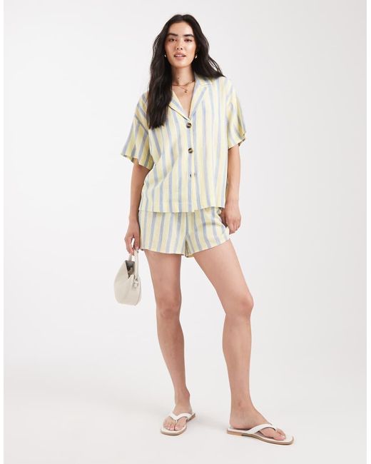 ASOS Natural Linen Blend Short Sleeve Co-ord Shirt