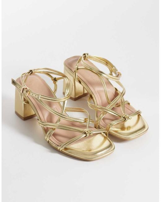 New Look Metallic New Look Faux Leather Strappy Block Heeled Sandal