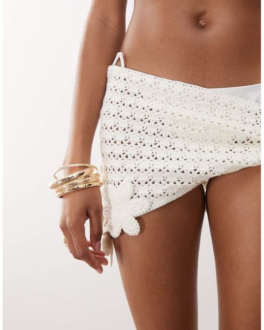 Miss Selfridge Natural Premium Crochet Skirt With Flower Detailing Co Ord
