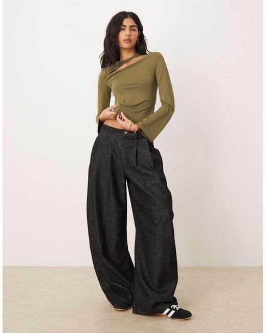ASOS Green Cotton Touch Long Sleeve Top With Cut Out Detail