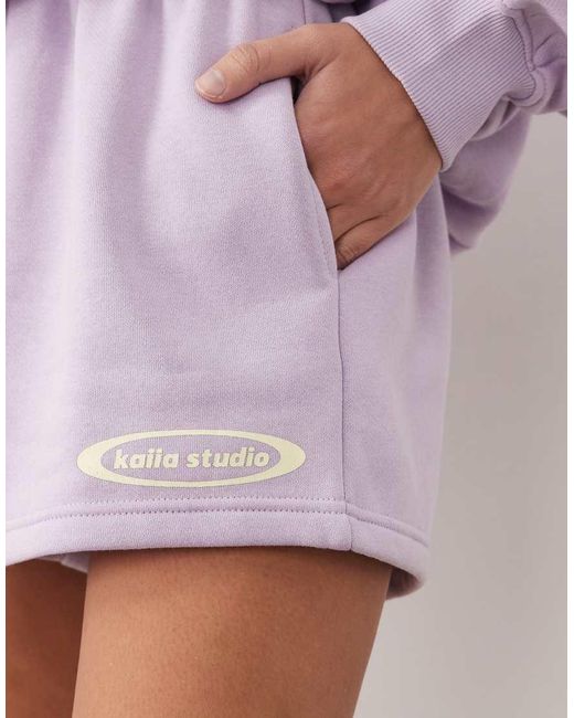 Kaiia Purple Cotton Rich Printed Logo Sweat Shorts