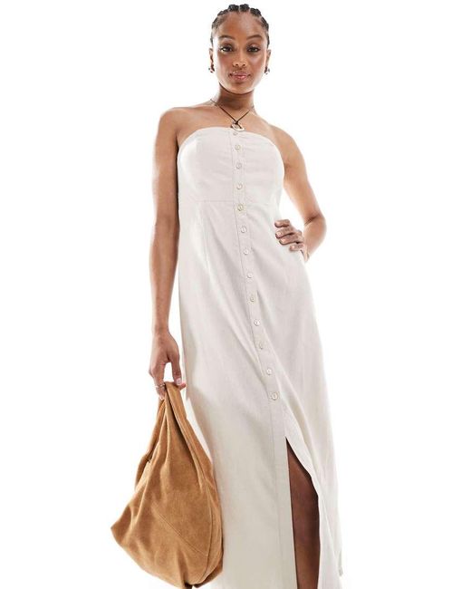 ONLY White Linen Mix Bandeau Midi Dress
