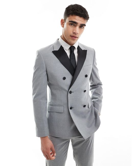 ASOS Gray Double Breasted Skinny Suit Jacket for men