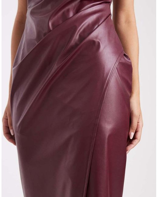 New Look Red Pu Ruched Wrap Midi Dress