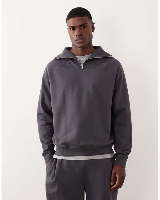 Felpa Vestibilità Comoda Color Antracite Con Zip Corta di ASOS in Gray da Uomo