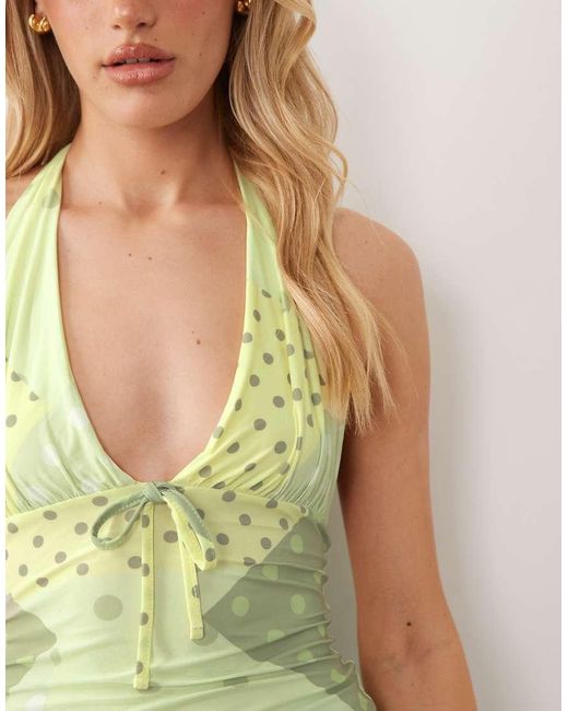 ASOS Natural Co-ord Printed Slinky Halter Neck Top