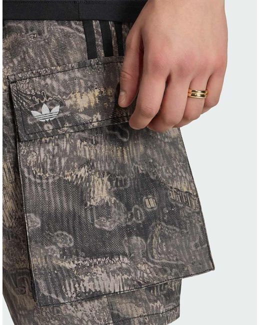 Adidas Originals Black Adilenium Season 5 Aop Cargo Shorts for men