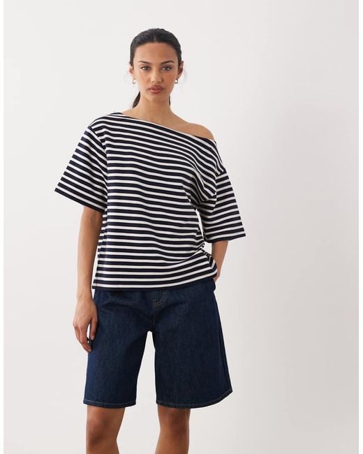 ASOS Blue Knitted Jersey Oversized Off The Shoulder Top Co-ord