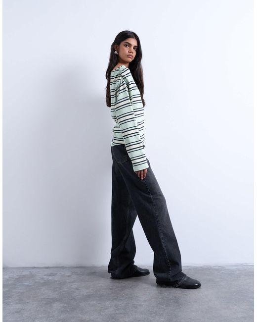 TOPSHOP White Jersey Stripe Asymmetrical Long Sleeve Top