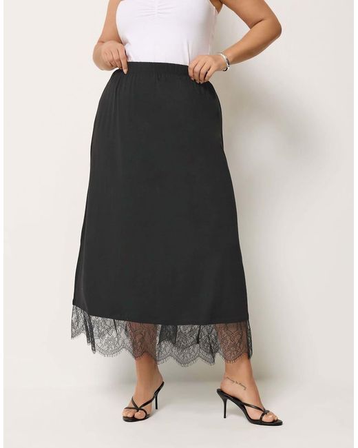 Yours Clothing Black Lace Trim Gathered Skirt