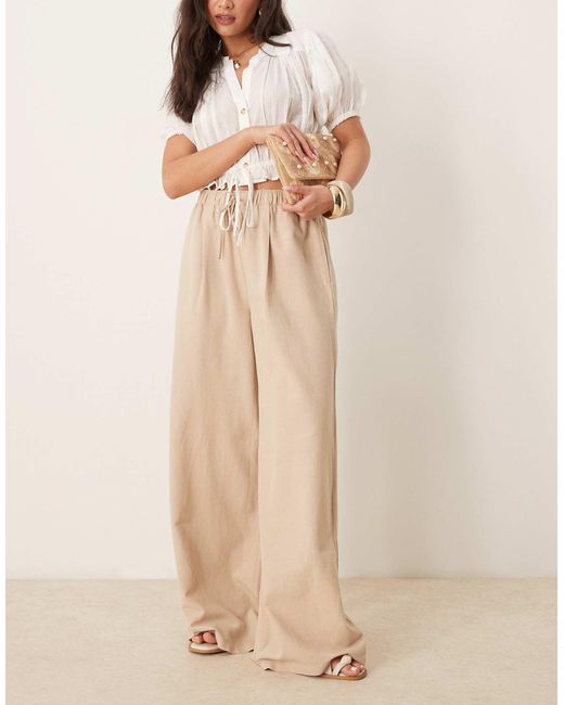 Stradivarius Natural Str Linen Look Trouser With Drawstring