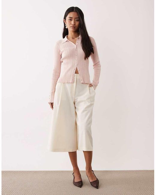 Pretty Lavish Pink Button Down Long Sleeve Ribbed Top