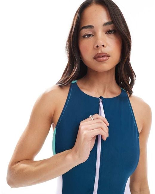 Speedo Blue Swimsuit Colourblock Zip Swimsuit