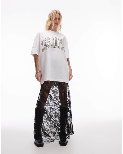 TOPSHOP White Sheer Diagonal Tiered Floral Lace Maxi Skirt
