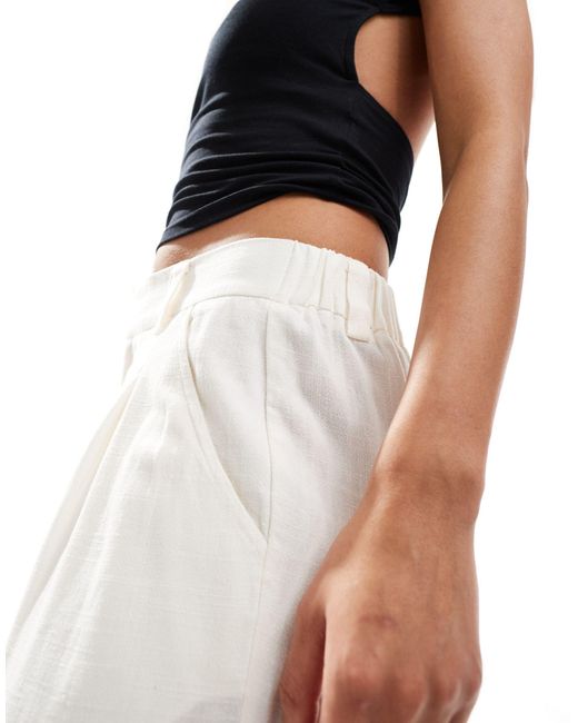 ASOS White Wide Leg Dad Pants With Linen