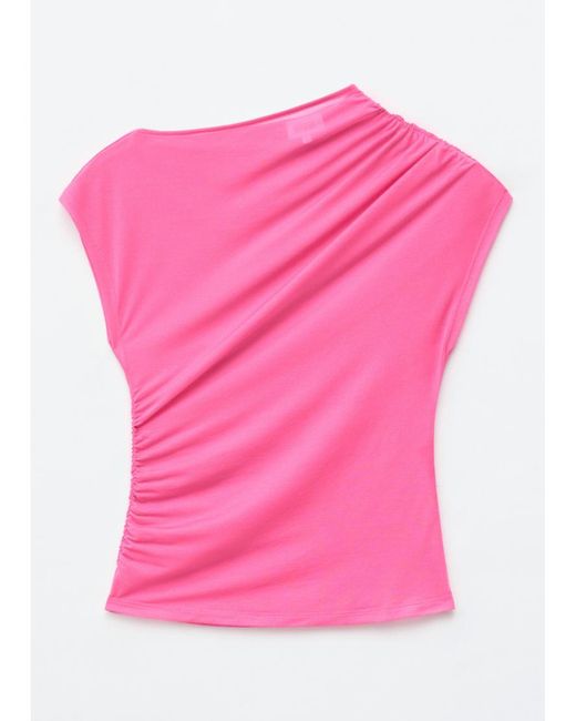 & Other Stories Pink Asymetric Ruched One Shoulder Top