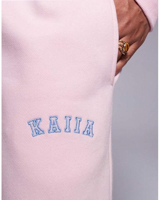 Kaiia Pink Exclusive Cotton Rich Embroidered Logo Wide Leg joggers Co-ord