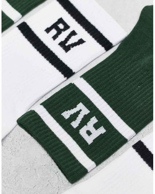 Pack De 2 Pares De Calcetines Deportivos Blancos Y Verdes Con Diseño A Rayas De Reclaimed (vintage) de hombre de color Green