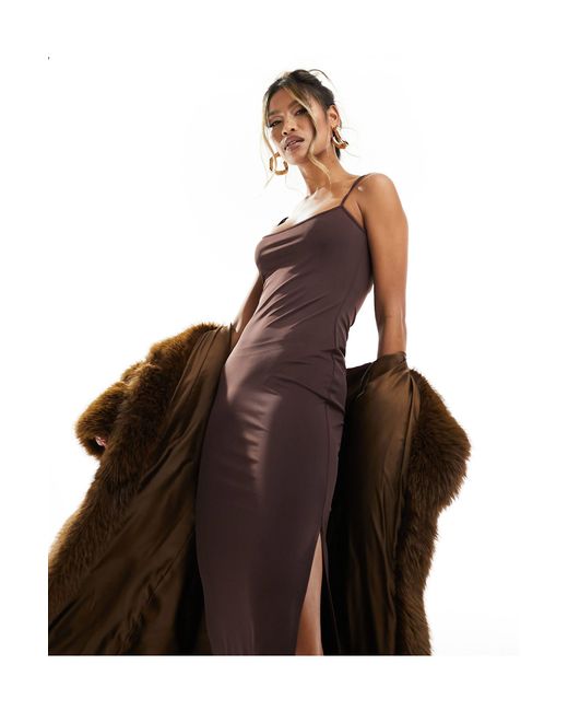 ASOS Brown Strappy Bodycon 90s Neckline Cami Midi Dress
